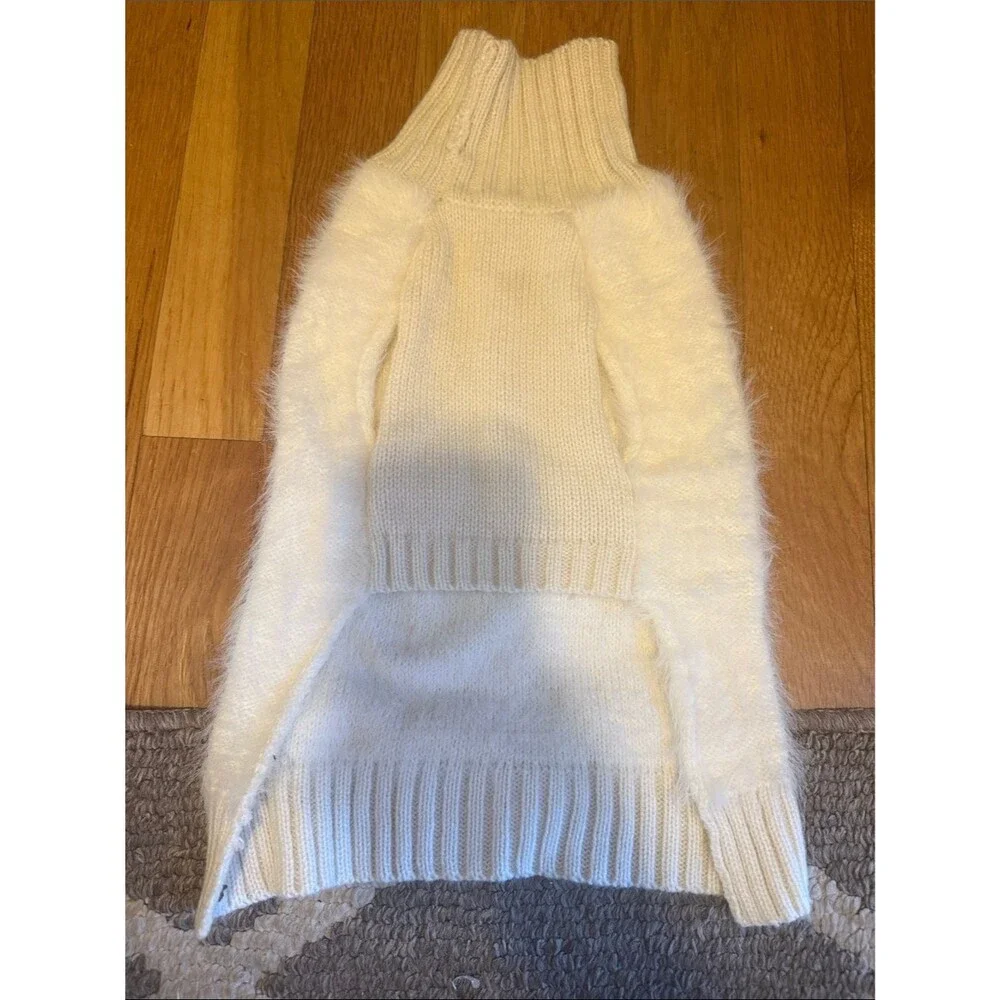 Cream Fuzzy Dog Sweater Turtleneck Small Soft Knit Winter Pet Pullover Cozy
